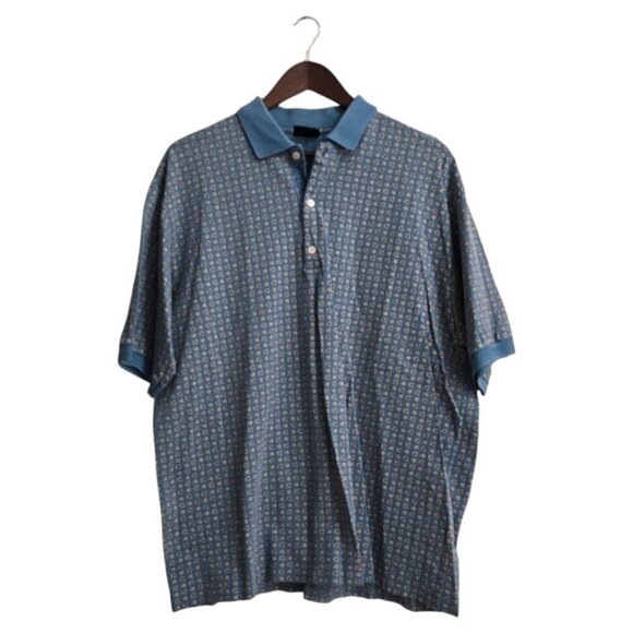 Bobby Jones Vintage Blue Medallion Print Italian Cotton Golf Polo Sz XL - Picture 1 of 11